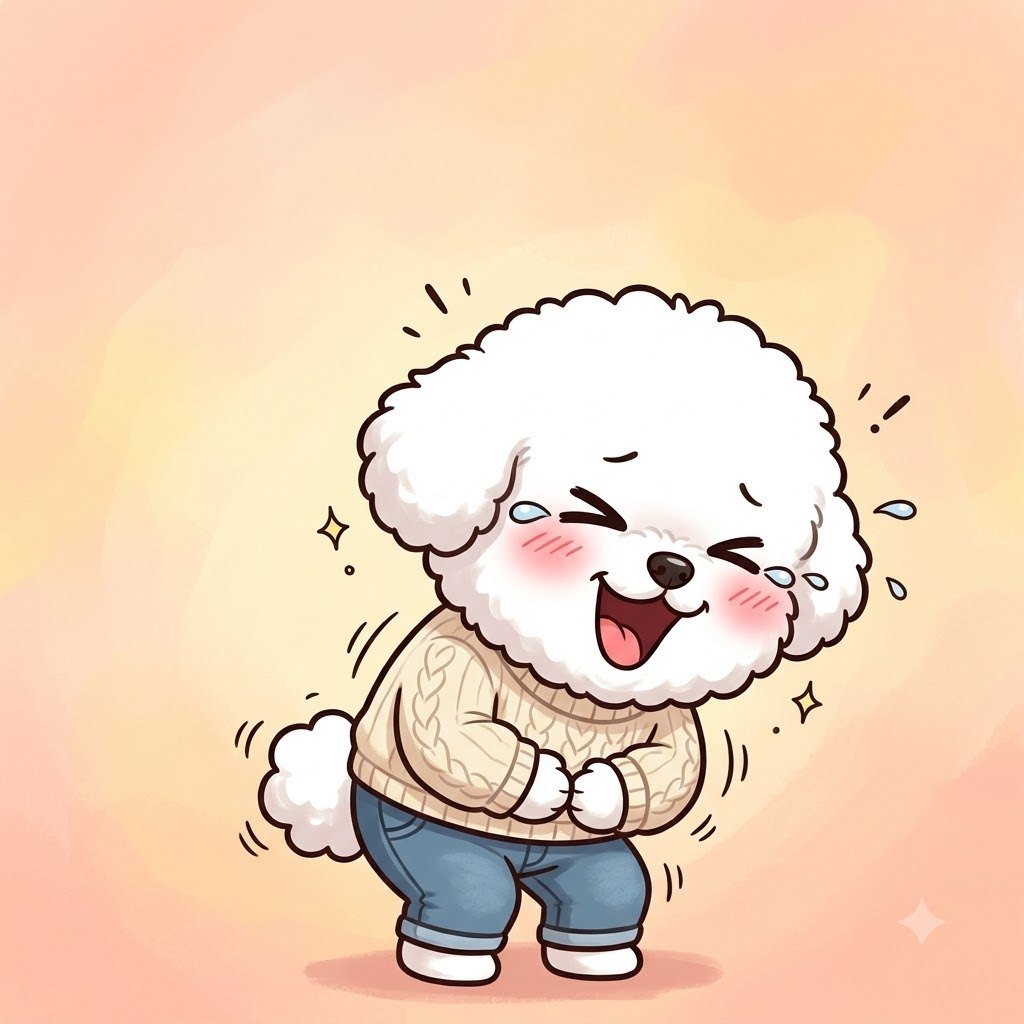 The Bichon girl bursting into laughter