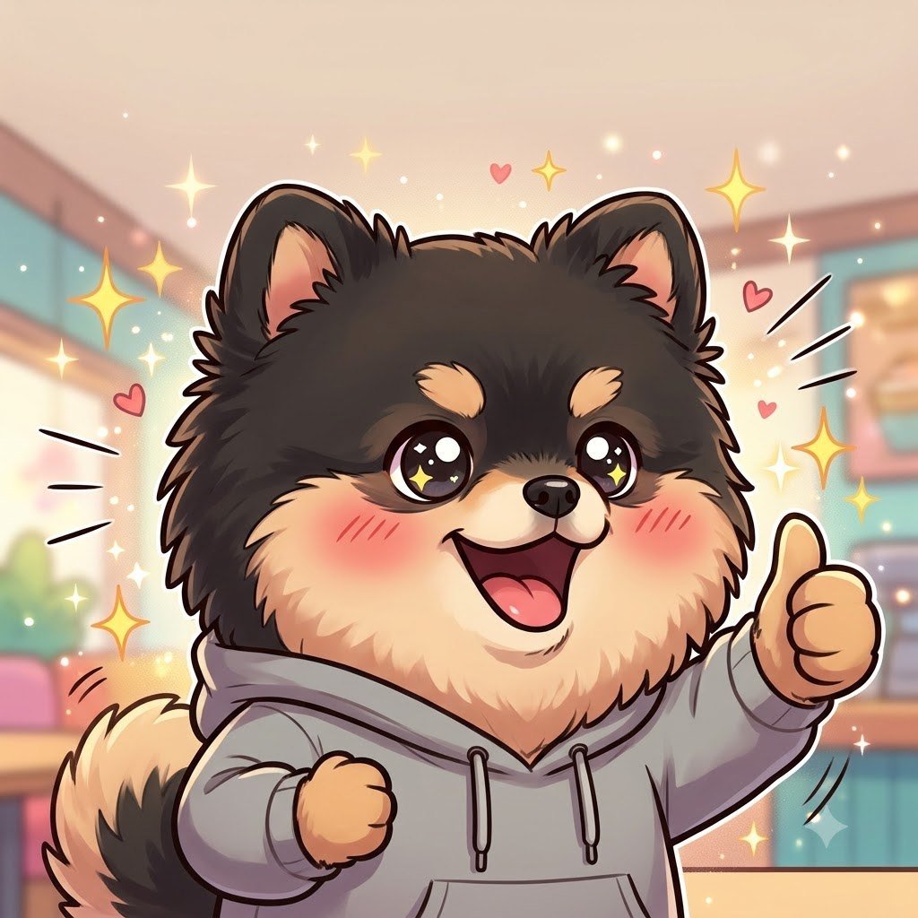 The Pomeranian guy with sparkling eyes giving a thumbs up