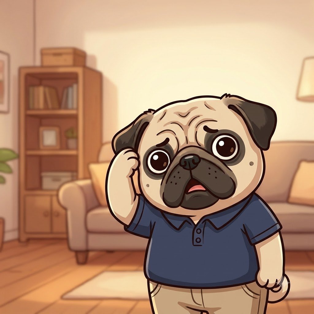 The Pug uncle confused, scratching his head