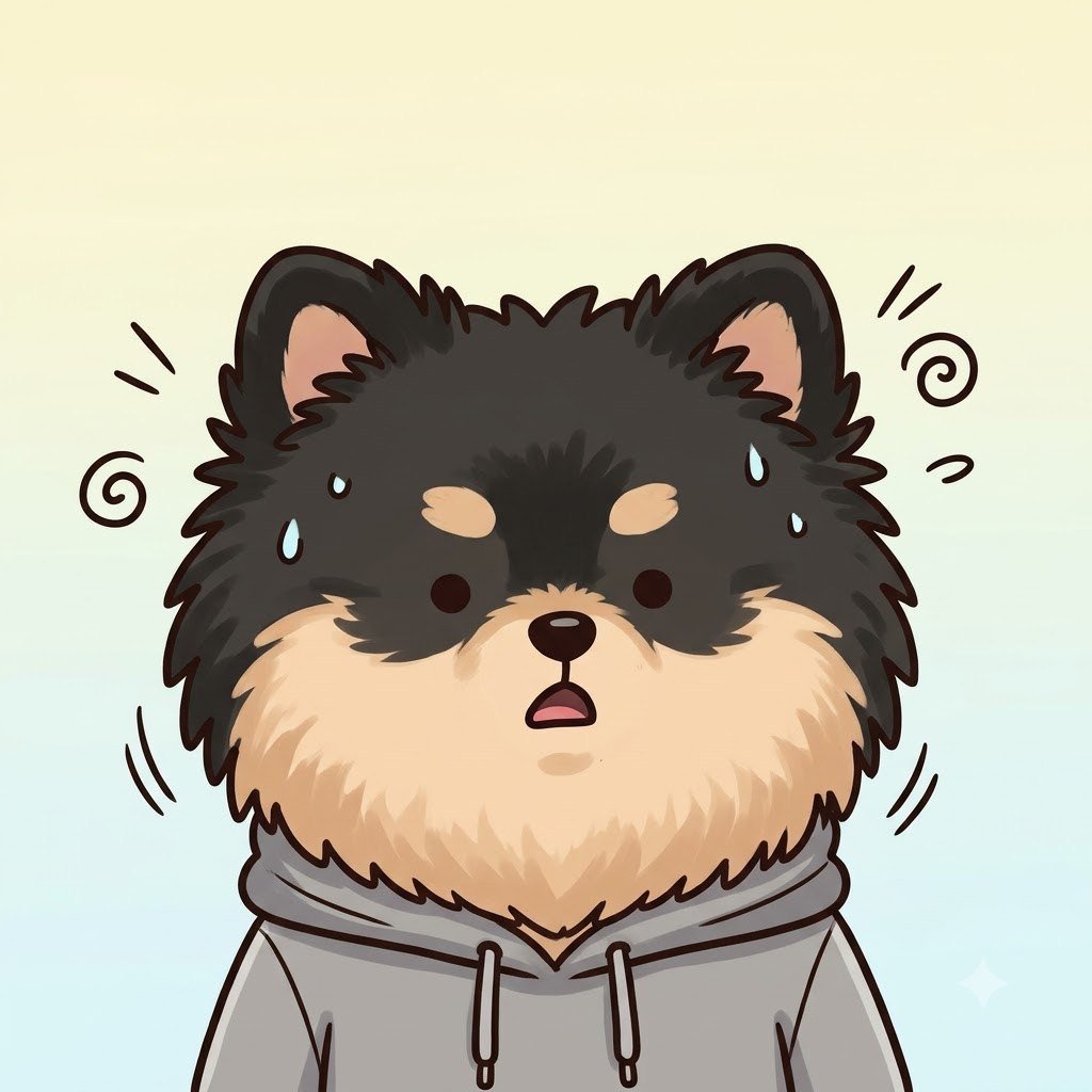 The Pomeranian guy with a stunned, baffled face, eyes like dots